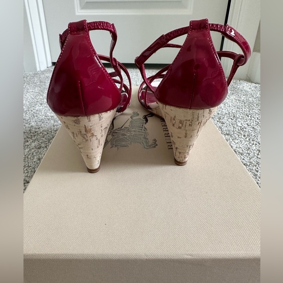 NIB Burberry Nova Check Summer Canvas Raspberry Sorbet Wedge Slingback Heels - Picture 5 of 8